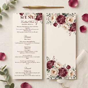 Watercolor Burgundy Cream Peony Floral Wedding Menu
