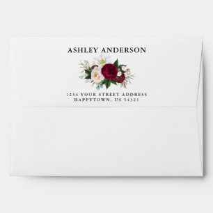 Watercolor Burgundy Floral and Greenery Wedding Envelope