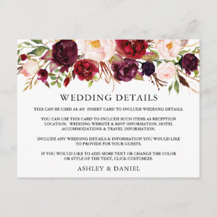 Watercolor Burgundy Floral Details Insert Card