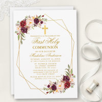 Watercolor Burgundy Floral Geo Frame Communion