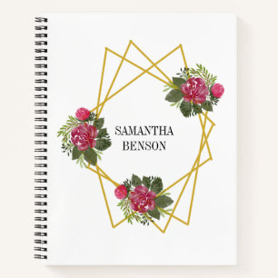 Watercolor Burgundy Floral Geometric Notebook