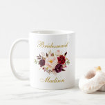 Watercolor Burgundy Floral Gold Bridesmaid Name Coffee Mug<br><div class="desc">Watercolor Burgundy Marsala Floral Gold Bridesmaid Name Mug</div>