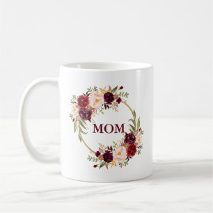 Watercolor Burgundy Floral Gold Mom Coffee Mug