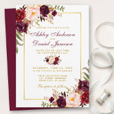 Watercolor Burgundy Red Floral Rustic Boho Wedding Invitation