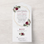 Watercolor Burgundy Floral Greenery Geo Wedding All In One Invitation<br><div class="desc">Modern Elegant Watercolor Burgundy Floral Greenery Wedding All in One Invitation with RSVP Card includes peonies,  eucalyptus leaves and other beautiful greenery. Burgundy and Black Text. Gold Geometric Frame.</div>