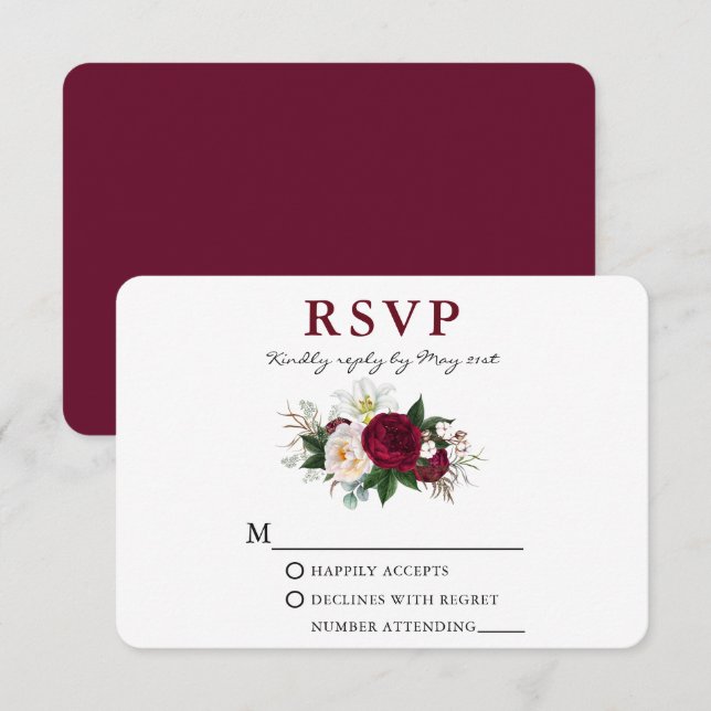 Watercolor Burgundy Floral Greenery Rd RSVP Card (Front/Back)