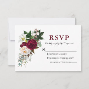Watercolor Burgundy Floral Greenery W RSVP Card