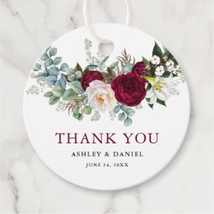 Watercolor Burgundy Floral Greenery Wedding Favour Tags