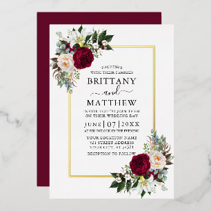 Watercolor Burgundy Floral Greenery Wedding Gold