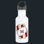 Watercolor Burgundy Floral Monogram 532 Ml Water Bottle<br><div class="desc">Elegant Watercolor Burgundy Floral Monogram Water Bottle</div>