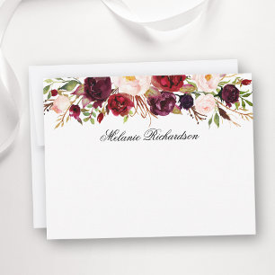 Watercolor Burgundy Floral Personalized Card