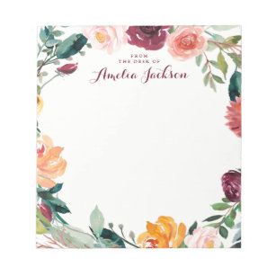 Watercolor Burgundy Flower Personalized Stationery Notepad