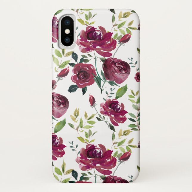 Watercolor Burgundy Flowers | Floral Pattern Case-Mate iPhone Case (Back)