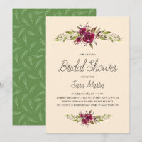 Watercolor Burgundy Flowers Greener Bridal Shower