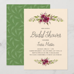 Watercolor Burgundy Flowers Greener Bridal Shower Invitation