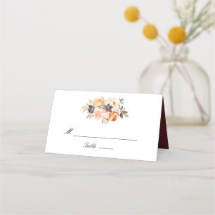 Watercolor burgundy, gold and blush wedding place card