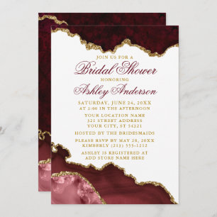 Watercolor Burgundy Gold Marble Bridal Shower Invitation