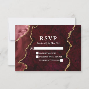 Watercolor Burgundy Marble Agate Geode Wedding RSVP Card