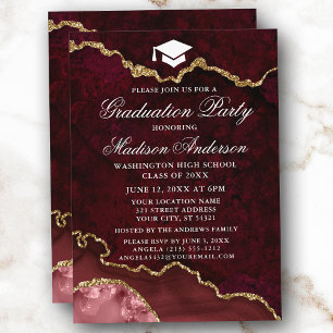 Watercolor Burgundy Marble Agate Graduation Party Invitation