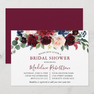 Watercolor Burgundy Mixed Floral Bridal Shower Invitation