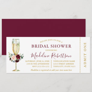 Watercolor Burgundy Mixed Floral Shower Ticket Invitation