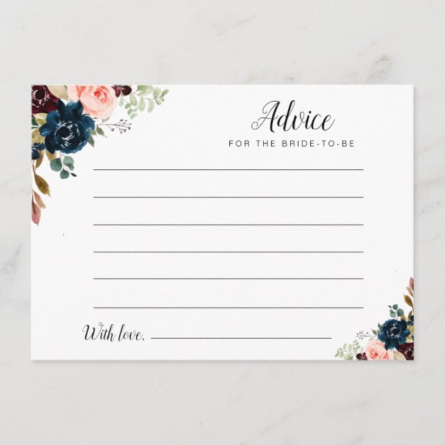 watercolor burgundy, navy & blush floral advice card (Front)