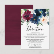Watercolor Burgundy Navy Flowers Wedding