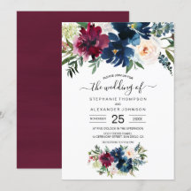 Watercolor Burgundy Navy Flowers Wedding