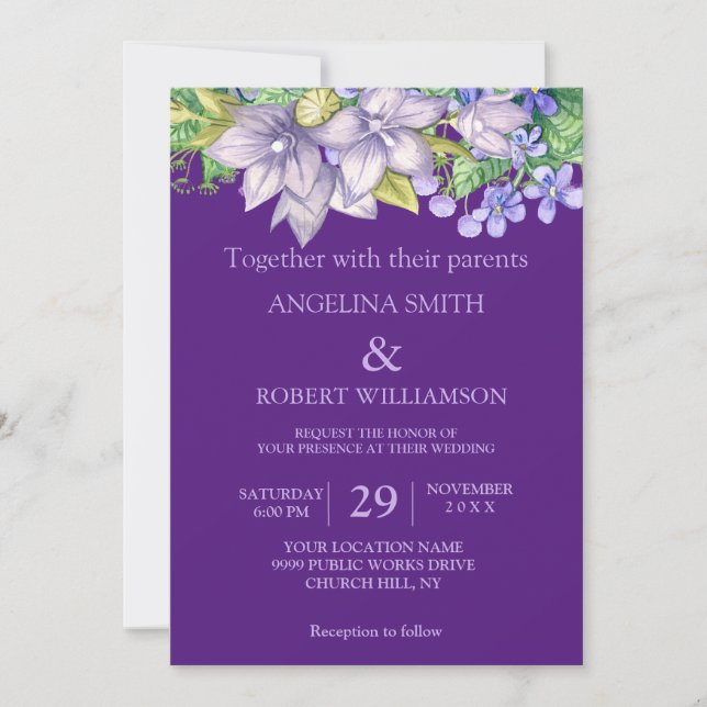 Watercolor Burgundy Purple Floral Rustic Wedding Invitation (Front)