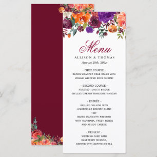 Watercolor Burgundy Purple Floral Wedding Menu