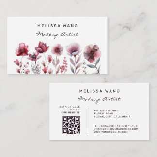 Watercolor Burgundy Red Flowers Business Card