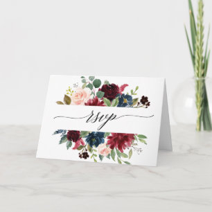Watercolor Burgundy Red Navy Blush Floral RSVP Invitation