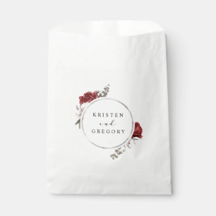 watercolor burgundy silver floral monogram wedding favour bag