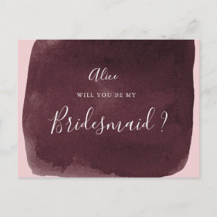watercolor burgundy wash bridesmaid Invitation Postcard