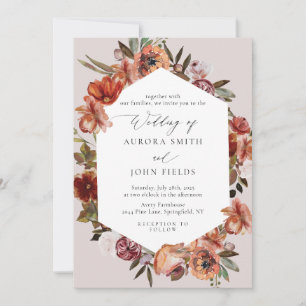Watercolor Burnt Orange Florals Wedding  Invitation
