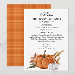 Watercolor Burnt Orange Pumpkin Thanksgiving Menu