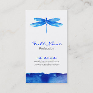 Watercolor Business Card, Blue Dragonfly Modern Card