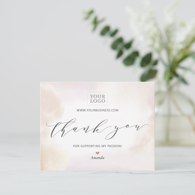 Watercolor Business Logo Package Thank You Card (Standing Front)