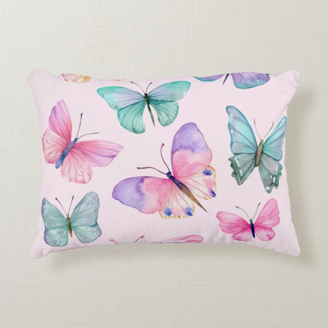 Watercolor Butterflies Accent Pillow (Front)
