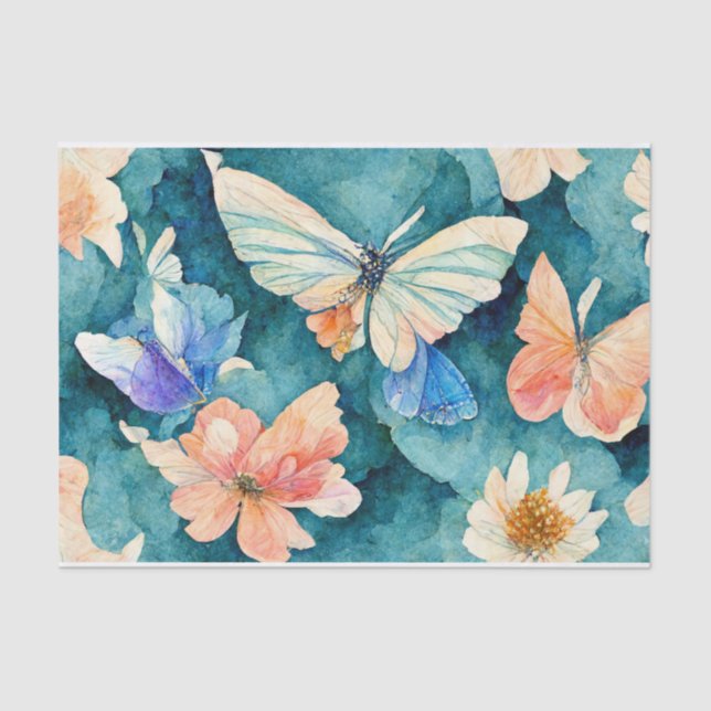 Watercolor Butterflies and Flowers Tissue Paper (Front)