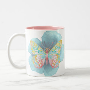 Watercolor Butterflies and Flowers Two-Tone Coffee Mug