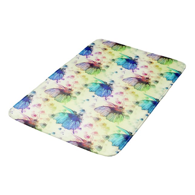Watercolor Butterflies Bath Mat (Angled)