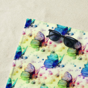 Watercolor Butterflies Beach Towel