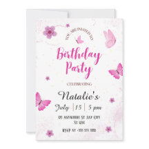 Watercolor butterflies Birthday Party Invitation