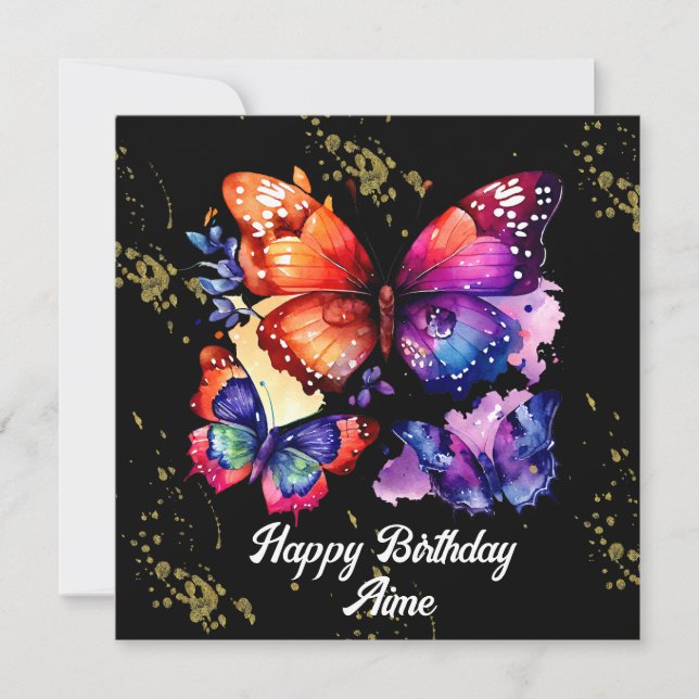 Watercolor Butterflies Colourful Faux Gold Name (Front)