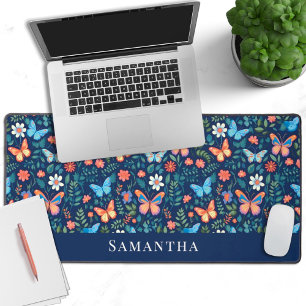Watercolor butterflies floral modern desk mat