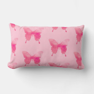 Watercolor Butterflies - Fuchsia and Pink Lumbar Pillow