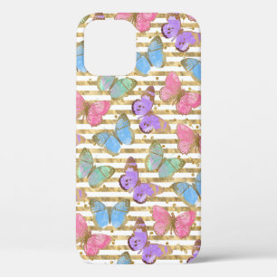 Watercolor Butterflies Gold Glitter iPhone 12 Case