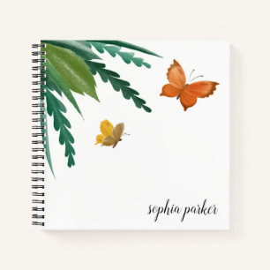 Watercolor Butterflies Green Botanical Foliage Notebook