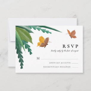 Watercolor Butterflies Green Foliage RSVP Card